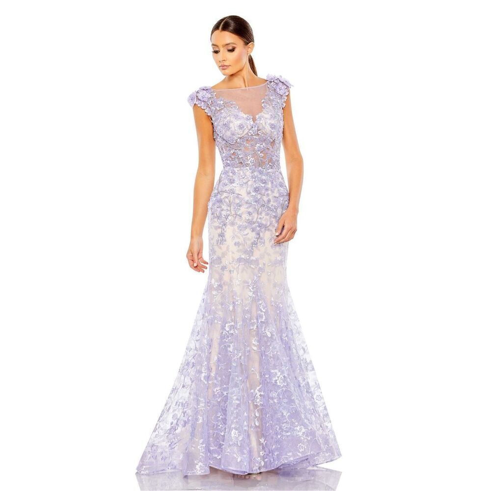NWT MAC DUGGAL EMBELLISHED CAP SLEEVE COWL NECK TRUMPET GOWN US 8 $1198
